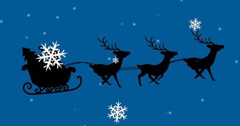 Minimalist Winter Sleigh and Reindeer Silhouette on Snowy Night