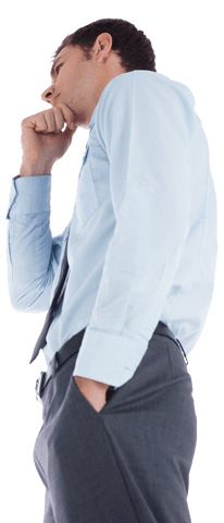 Transparent Businessman Reflecting Hand on Chin Side View