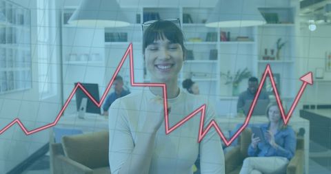 Smiling Businesswoman with Financial Growth Graphs Overlay - Download Free Stock Images Pikwizard.com