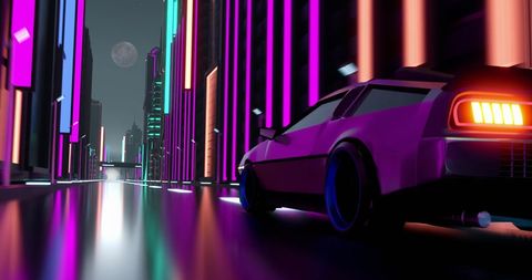 Futuristic Car in Neon-Lit Sci-Fi Cityscape at Night - Download Free Stock Images Pikwizard.com