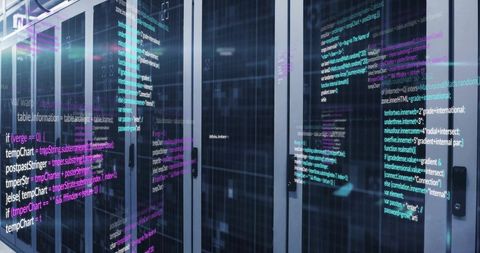 Modern Server Room with Digital Data Processing and Code Display - Download Free Stock Images Pikwizard.com