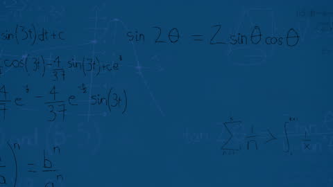 Animated Mathematical Formulas Floating on Blue Background