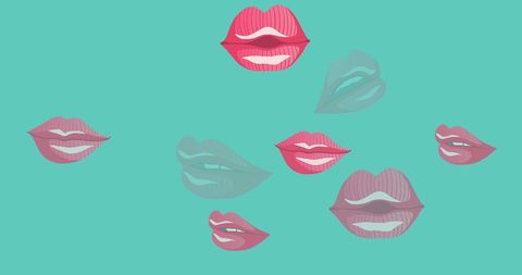 Colorful retro lips pattern on green background