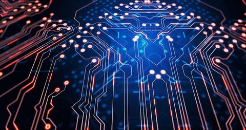 Glowing Fiber Optic Circuit Board Pattern in Blue and Red - Download Free Stock Images Pikwizard.com