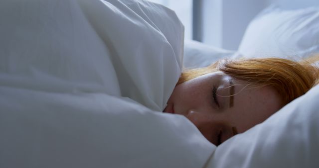 Peaceful Sleep of Caucasian Woman in Cozy Bed - Download Free Stock Images Pikwizard.com