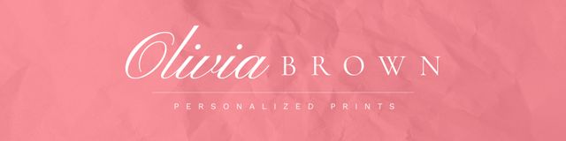 Composition of olivia brown personalized prints text over pink creased paper. Etsy banner maker concept digitally generated image.