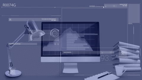 Futuristic Data Visualization in Office Workstation