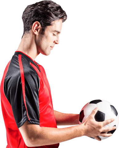 Male Football Player Holding Soccer Ball Transparent Background