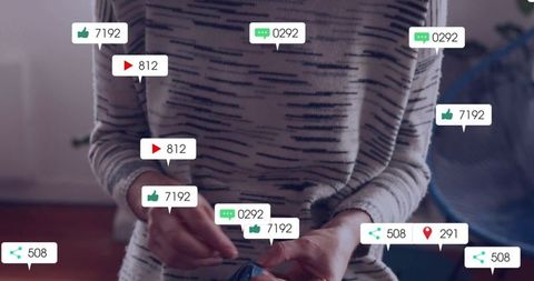 Hands Sewing at Home Overlaid with Social Media Icons