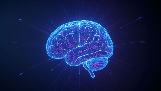 Futuristic Digital Neon Blue 3D Artificial Intelligence Brain