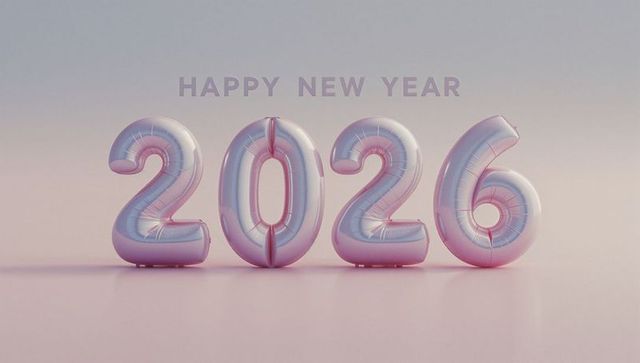 Iridescent Pastel Foil 2026 Balloons with Happy New Year Text for Party Graphics & Banners