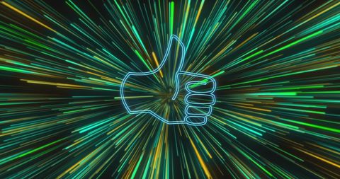 Neon Thumbs Up Icon with Dynamic Light Trails Background - Download Free Stock Images Pikwizard.com