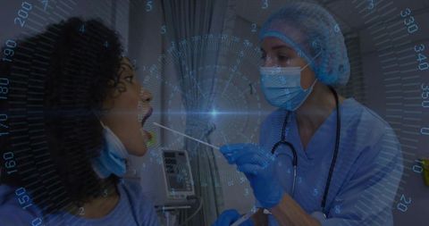 Medical professional performing throat swab test