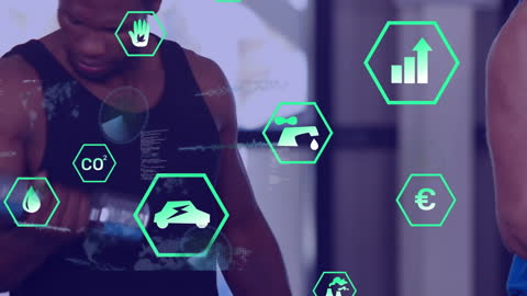 Futuristic Exercise Scene with Digital Data Processing Icons