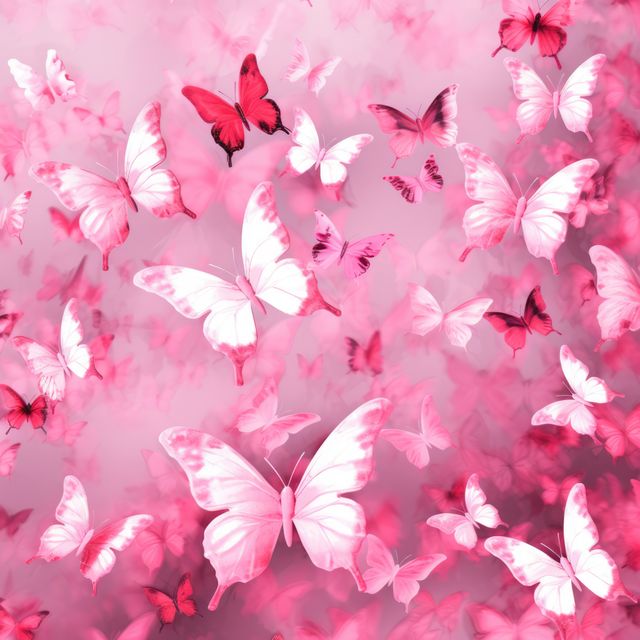 Pink butterflies on pink background, created using generative ai technology. Beauty in nature, delicacy and femininity wallpaper background concept digitally generated image.