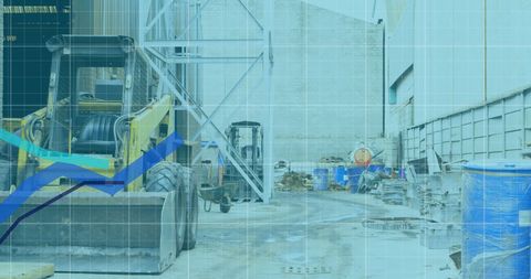 Overlay of Financial Data on Industrial Junkyard Scene