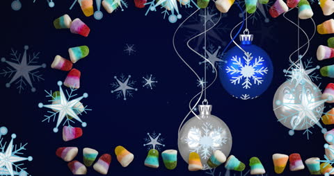 Festive Christmas Baubles with Falling Snowflakes Animation