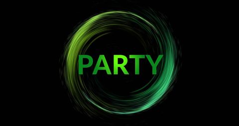 Green Party Text with Neon Light Trail on Black Background