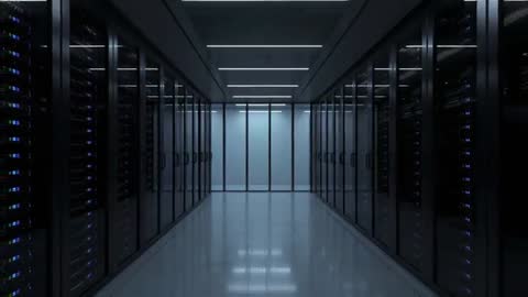 Blazing LED Lights Animating Modern Server Room