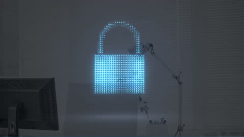 Digital Padlock and Cloud in Office Illustrating Data Security