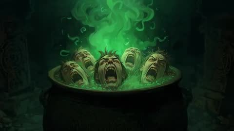 Macabre Ritual in Crypt with Bubbling Green Potion