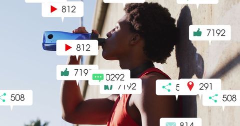 African American Athlete Engaging with Social Media Notifications