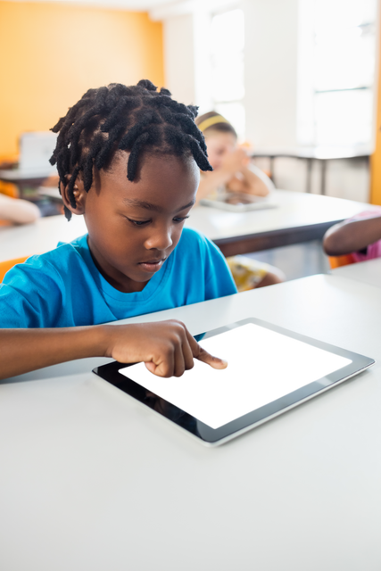 Transparent Boy Using Tablet in Modern Classroom - Download Free Stock Videos Pikwizard.com