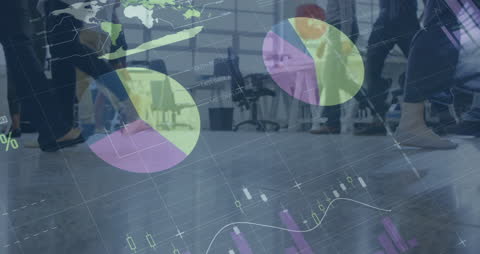 Overlay of Business Analytics on Busy Office Walkway