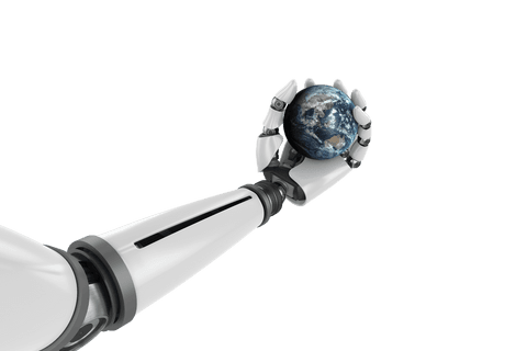 transparent robotic hand holding planet earth in futuristic concept - Download Free Stock Videos Pikwizard.com