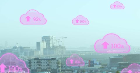 Growing Digital Presence in Urban Cityscape with Data Clouds - Download Free Stock Images Pikwizard.com