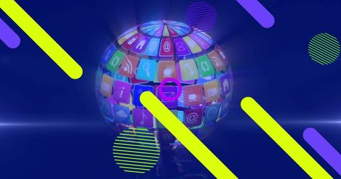 Vibrant Globe with Social Media Icons and Geometric Overlay