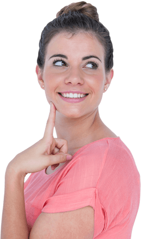 Happy Woman Looking Away with Thoughtful Expression on Transparent Background - Download Free Stock Videos Pikwizard.com