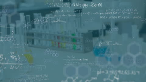 Mathematical Equations Overlay on an Empty Laboratory Scene