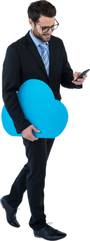 Transparent Businessman Holding Cloud Icon Texting