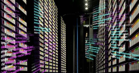 Data Center Server Racks with Neon Network Activity - Download Free Stock Images Pikwizard.com