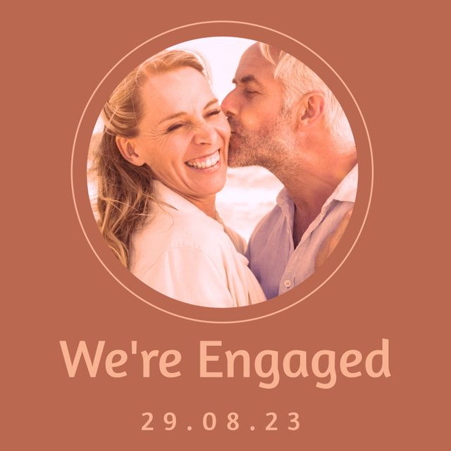 This image is perfect for engagement announcements, wedding invitations, or social media posts celebrating a couple's love and commitment. The couple's smiles and affectionate pose convey warmth and happiness, making it suitable for greeting cards, matrimonial websites, and romantic-themed marketing campaigns.