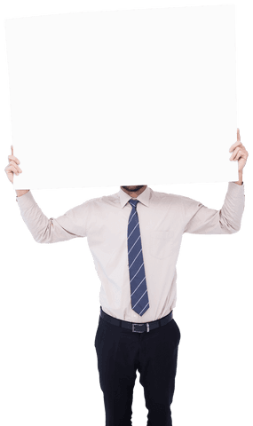 businessman holding transparent blank poster over head - Download Free Stock Videos Pikwizard.com