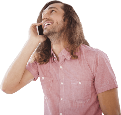 Hipster Guy Smiling While Talking on Transparent Phone in Office - Download Free Stock Videos Pikwizard.com