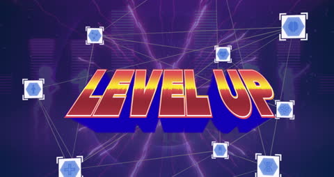 Dynamic Gaming Concept Art with Level Up Emphasis