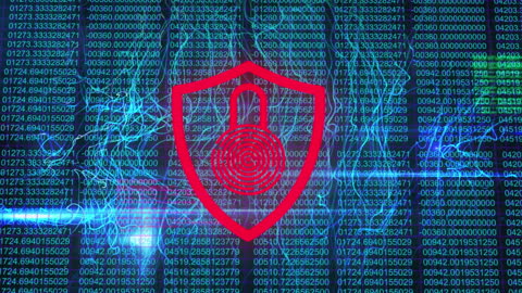 Cybersecurity Lock Icon Amidst Data Stream Concept