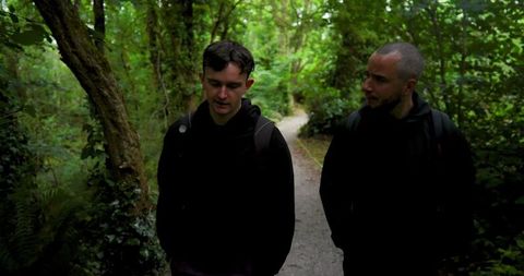 Two Men Hiking on Lush Forest Trail for Adventure - Download Free Stock Images Pikwizard.com