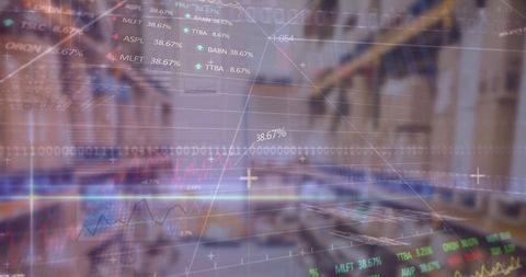 Financial Data and Graphs Overlaying Warehouse Scene - Download Free Stock Images Pikwizard.com