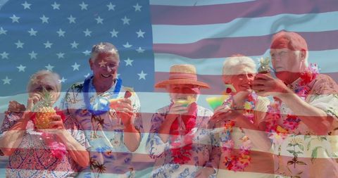 Senior Friends Celebrating Summer with Patriotic Spirit