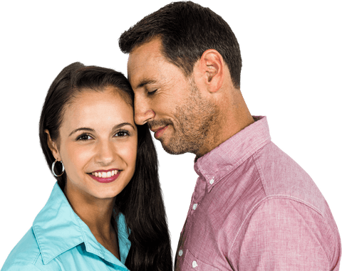 Caucasian couple expressing love on transparent background