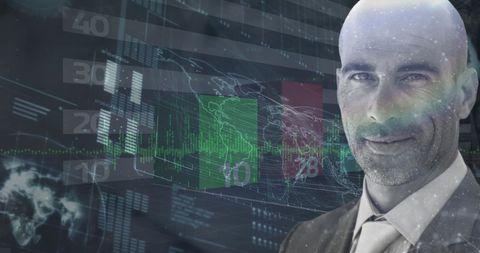 Confident Businessman with Digital Interface and Bar Graphs - Download Free Stock Images Pikwizard.com