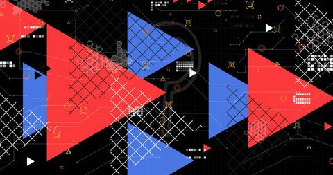 Abstract Digital Triangles with Tech Elements on Dark Background - Download Free Stock Images Pikwizard.com