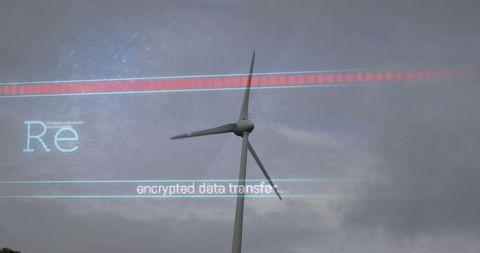 Wind Turbine Symbolizing Encrypted Data Transfer and Renewable Energy