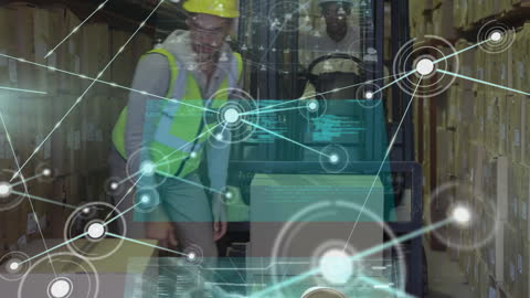 Warehouse Workers with Digital Network Overlay Technology
