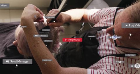 Hairdresser Styling Hair with Social Media Interface Notifications