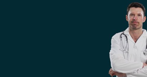 Confident Doctor with Stethoscope on Dark Background - Download Free Stock Images Pikwizard.com